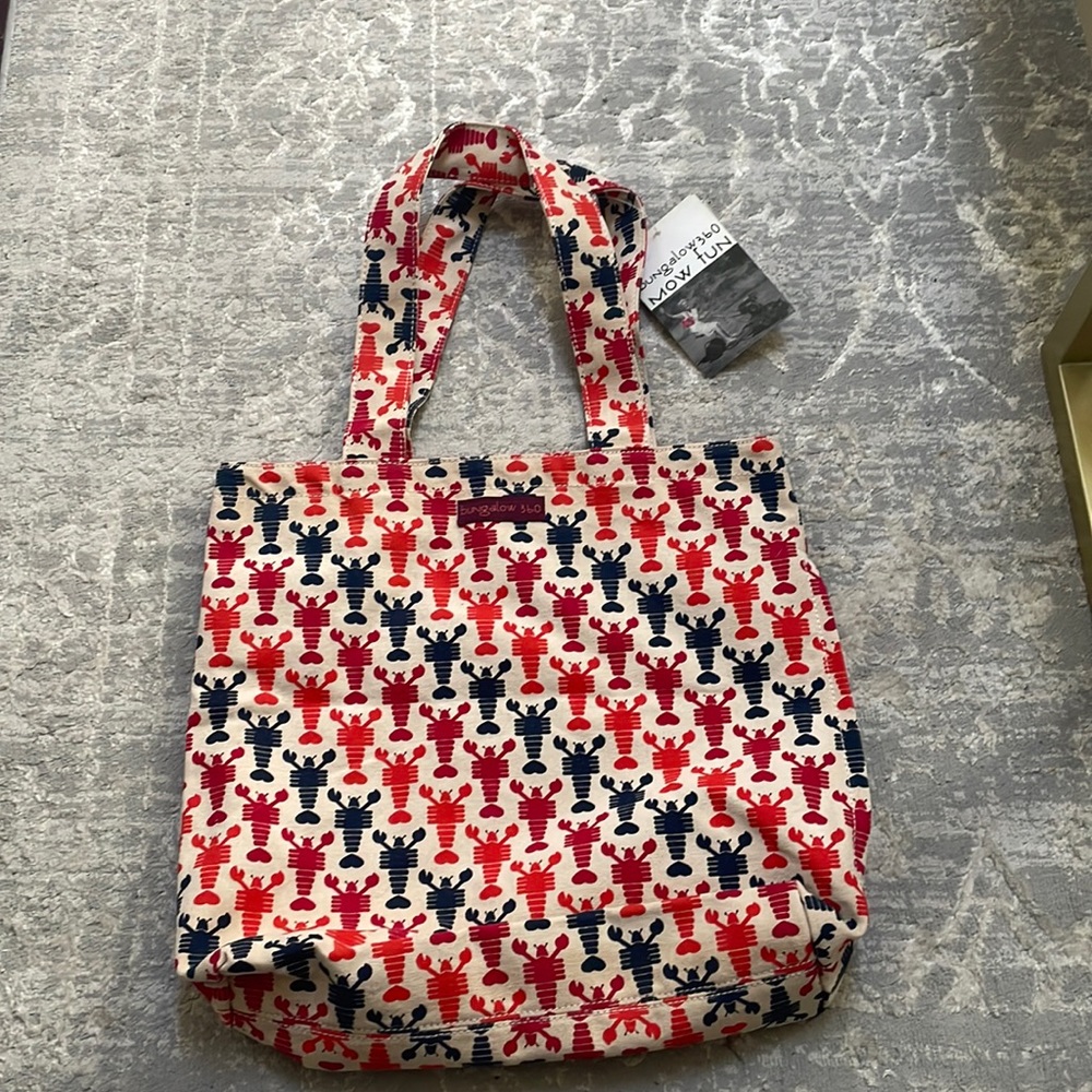 Reversible Lobster/Red and White Polka Dots Tote Bag with inside zipper NWT